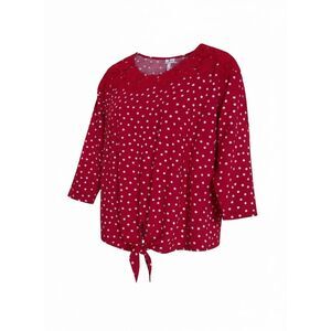 ELLE NWOT Polka Dot Applique Floral 3/4 Sleeve Tie Front Blouse Red White Large